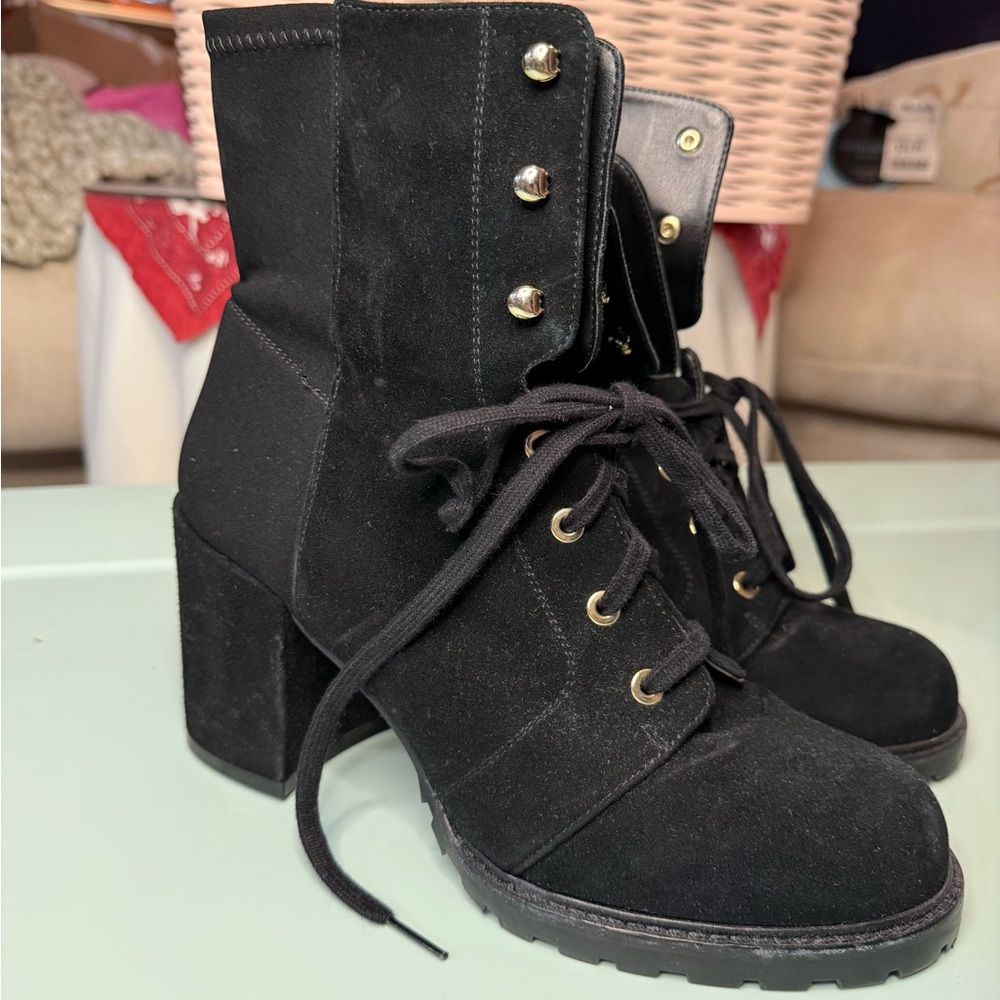 Stuart Weitzman Black Lace-Up Boots